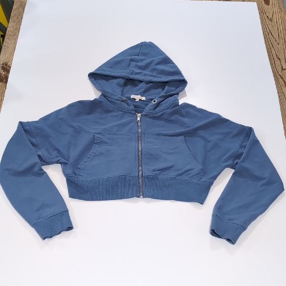 week-end Sweaters - Week -End Vintage Cropped Hoodie Women's Large Y2K 2000s Cotton Blend Blue